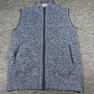 Men's XL Blue Full Zip Mock Neck Sweater Vest Plaid Lined Pockets